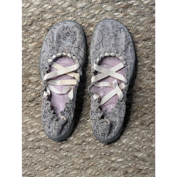 JAMBU KETTLE TOO PINK & GRAY FLORAL PRINT LEATHER ELASTIC BALLET FLATS SIZE 6.5 - Picture 2 of 10